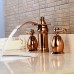 Tap Contemporary Widespread Waterfall / Widespread with Ceramic Valve Two Handles Three Holes for Rose Gold   Bathroom Sink Faucet  Golden/Brown - B0777JTKYY